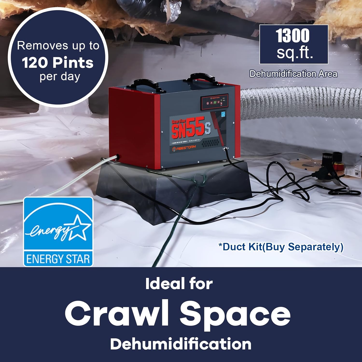 Abestorm 120 Pints Crawl Space Dehumidifiers | Guardian SN55S