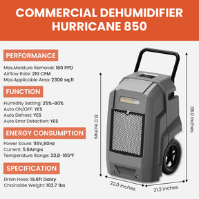 Abestorm 180 Pints Wi-Fi APP Controls Commercial Dehumidifiers | Hurricane 850 Grey WiFi